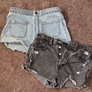 Wild Fable Light Blue and Black Distressed Jean Shorts
